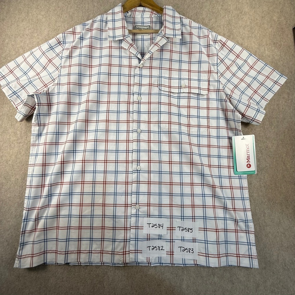 NWT Marmot AirExchange UPF 40 Camp Novelty SS Shirt Mens XL White Plaid Button